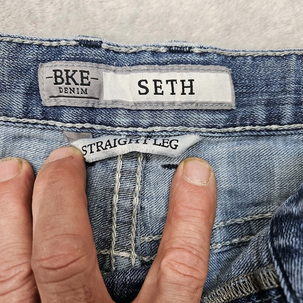 BKE Seth 36R Straight Leg Distressed Jeans Light Wash‎ Y2K Denim Crazy Fade - Picture 9 of 15